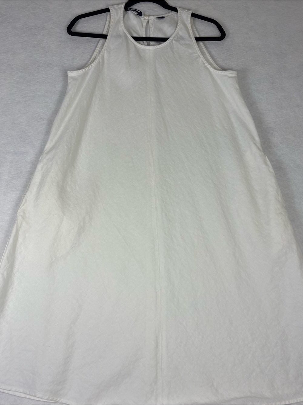 Lands' End White Sleeveless Midi A-Line Dress Linen